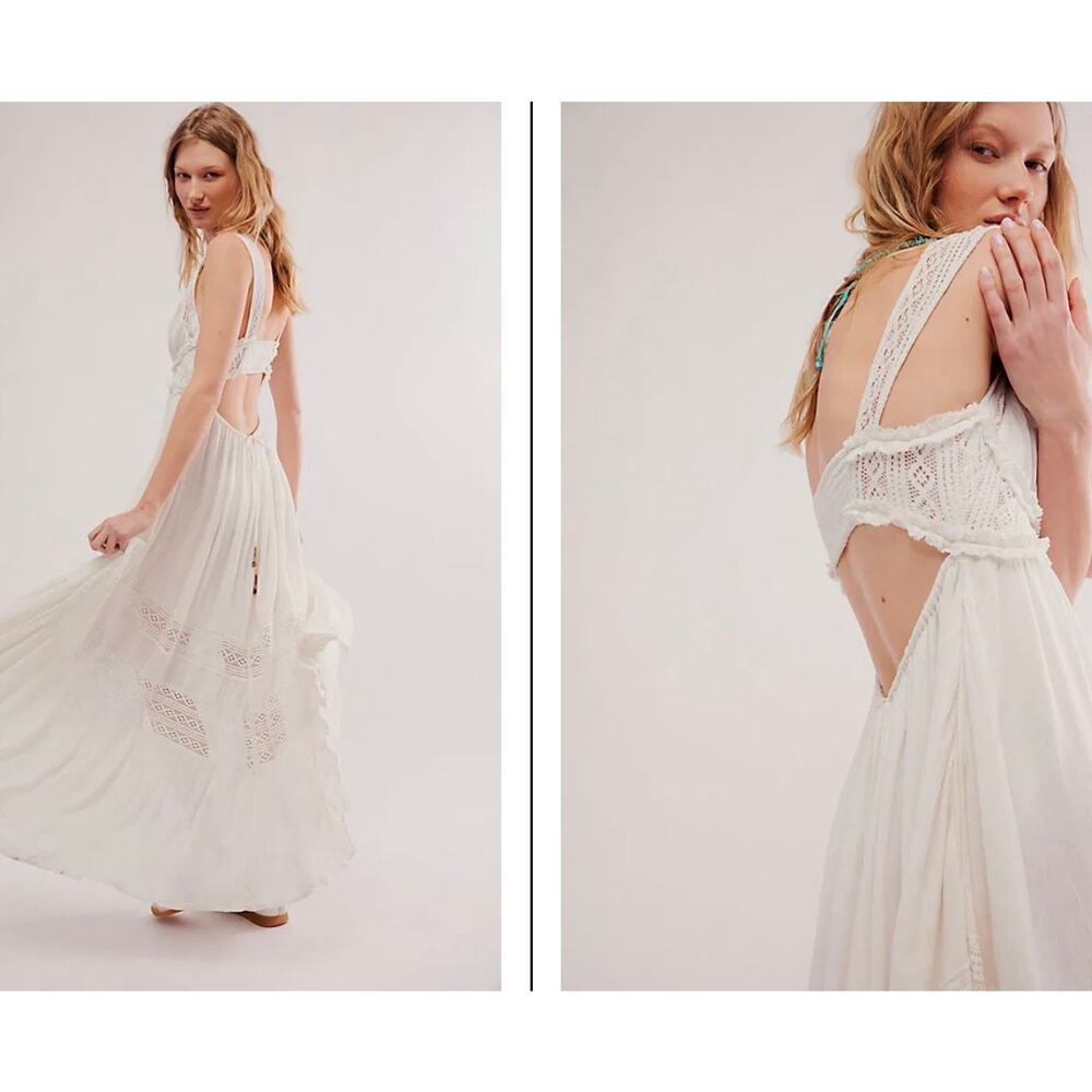 Free People Free-Est Hadlee Maxi Dress Boho Crochet Open Back - Medium - Picture 2 of 4